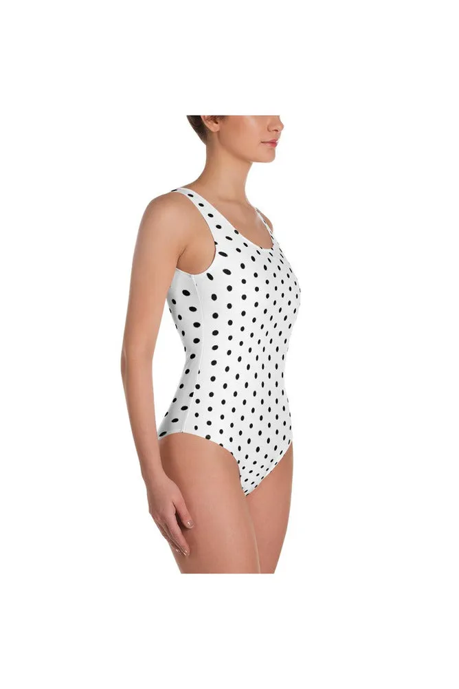 White Polka-dot One-Piece Swimsuit