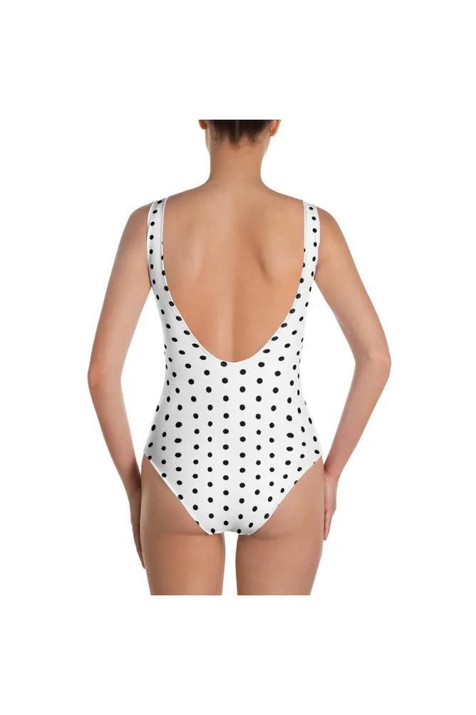 White Polka-dot One-Piece Swimsuit