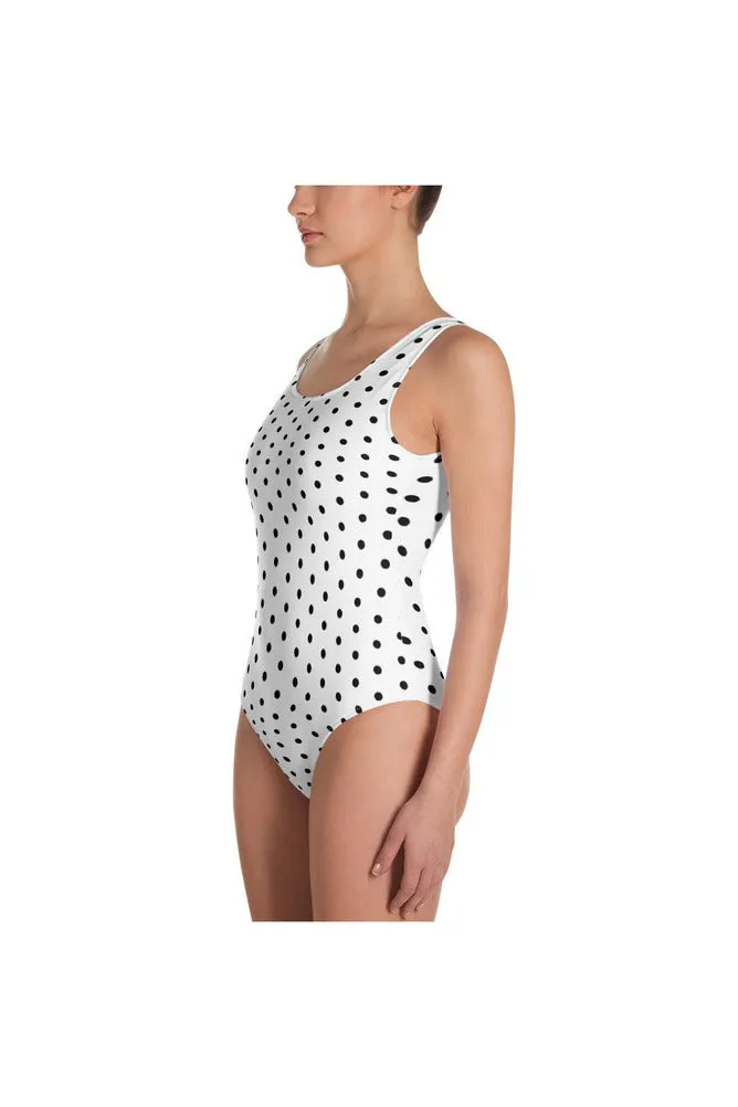 White Polka-dot One-Piece Swimsuit