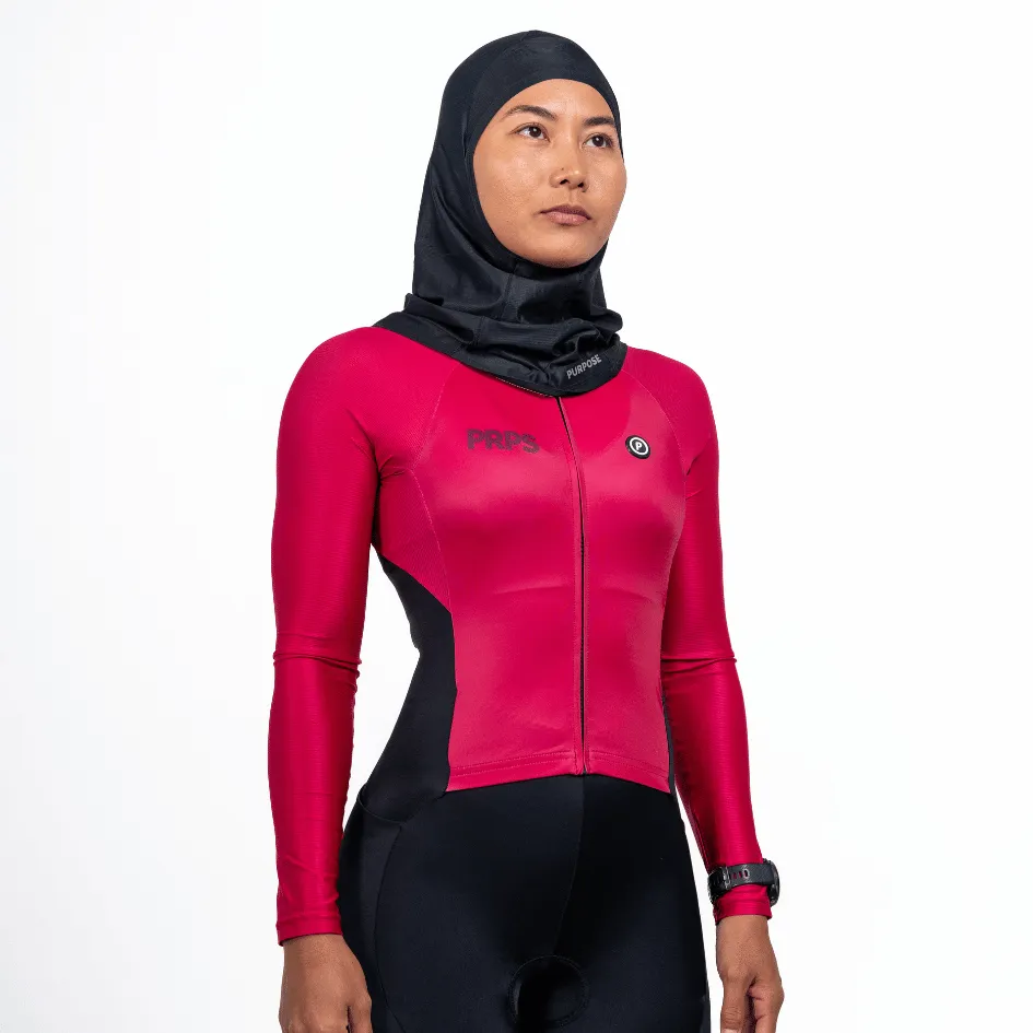 Women Full Length Swimsuit Long Sleeve (Amaranth Red)