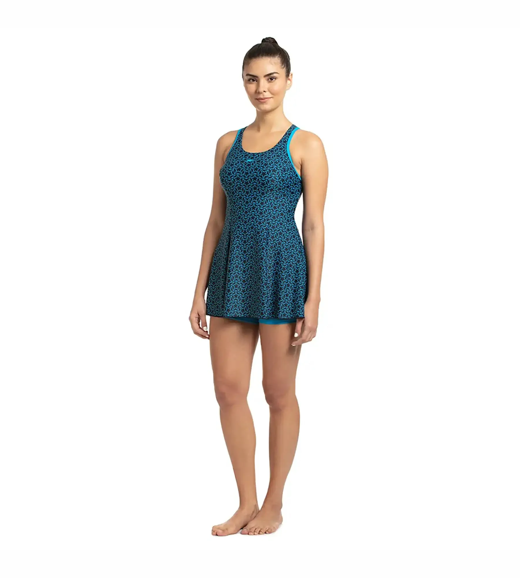 Women's Endurance Boomstar Printed Swimdress With Boyleg - True Navy & Pool