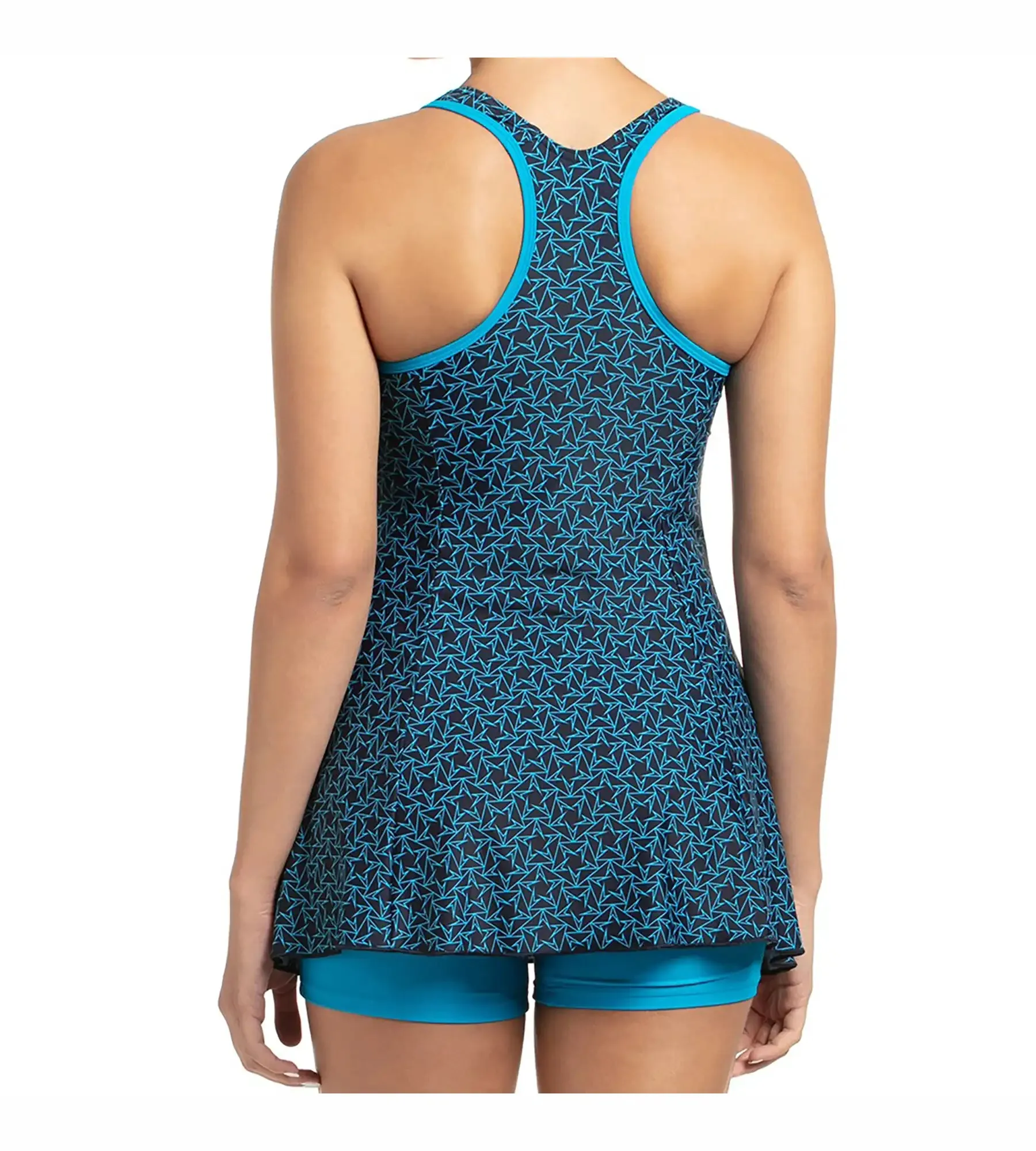 Women's Endurance Boomstar Printed Swimdress With Boyleg - True Navy & Pool