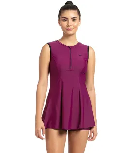 Women's Endurance Closedback Swimdress With Boyleg - Deep Plum & Black