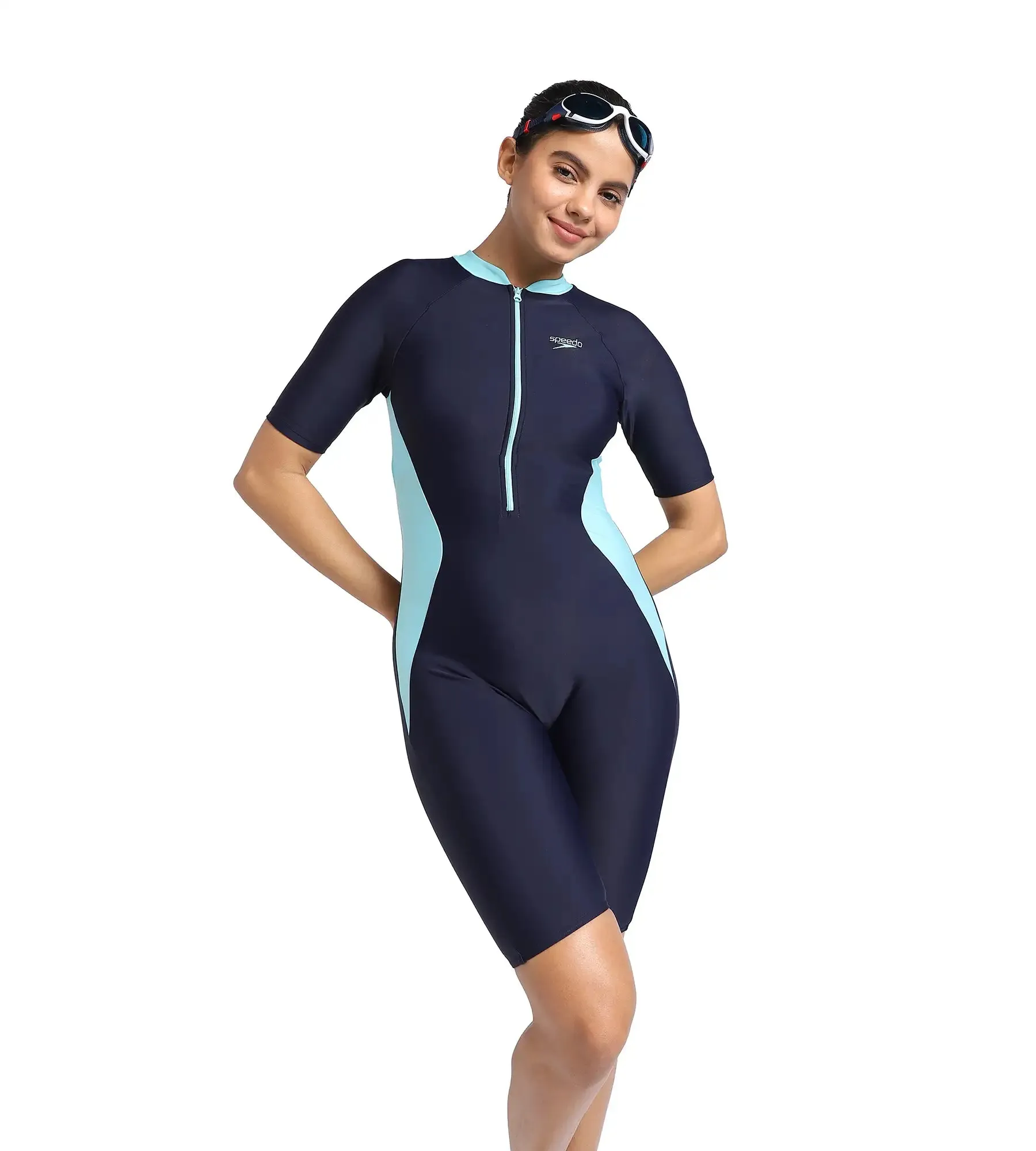 Women's Endurance Essential Panel Kneesuit Swimwear  - True Navy  &  Marine Blue