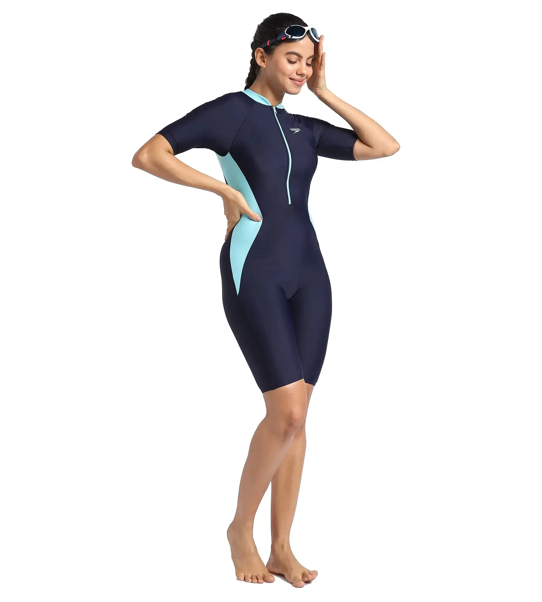 Women's Endurance Essential Panel Kneesuit Swimwear  - True Navy  &  Marine Blue