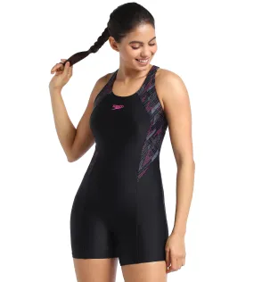 Women's Endurance Hyperboom Splice Legsuit Swimwear  - Black  &  Electric Pink