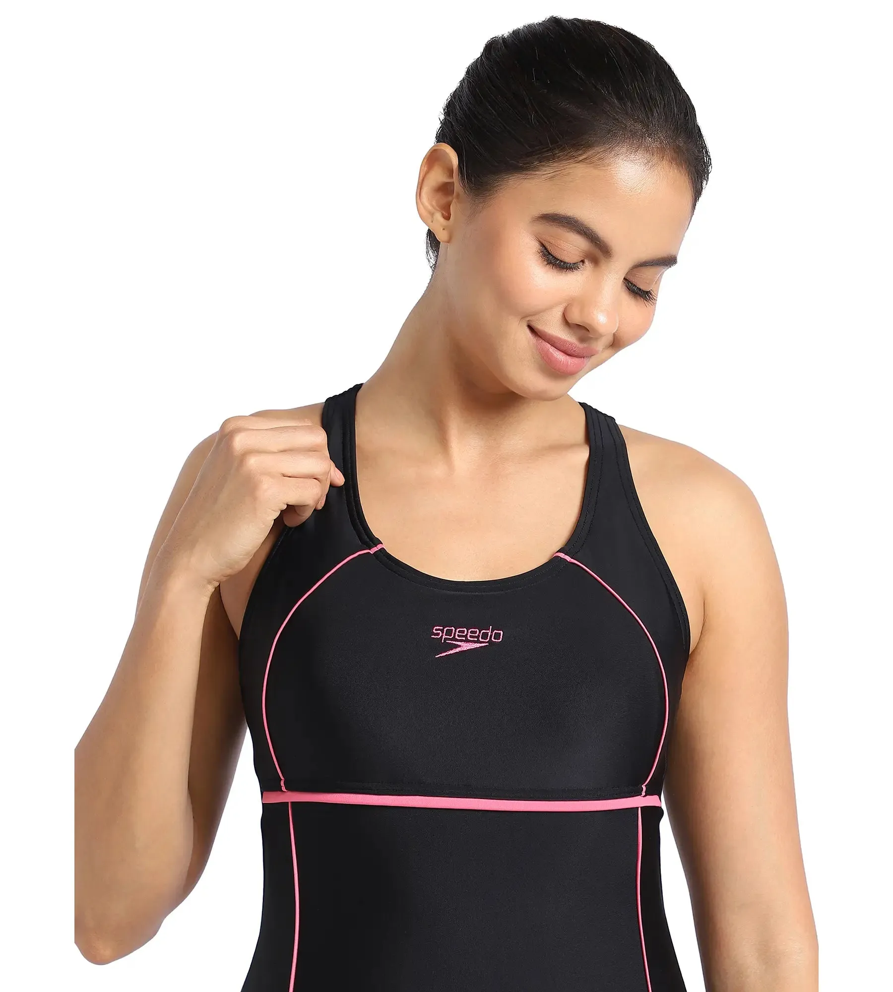 Women's Endurance Classic Racerback Legsuit Swimwear  - Black  &  Fandango Pink