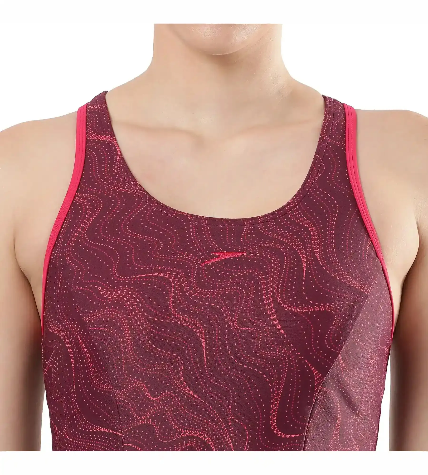 Women's Endurance Printed Racerback Swimdress With Boyleg - Deep Plum & Cherry