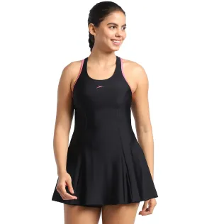 Women's Endurance Racerback Swimdress With Boyleg - Black  &  Fandango Pink