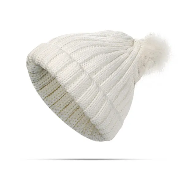 Womens Fur Ball Cap Pom Pom Beanie Cap Knitted Winter Warm Soft Caps