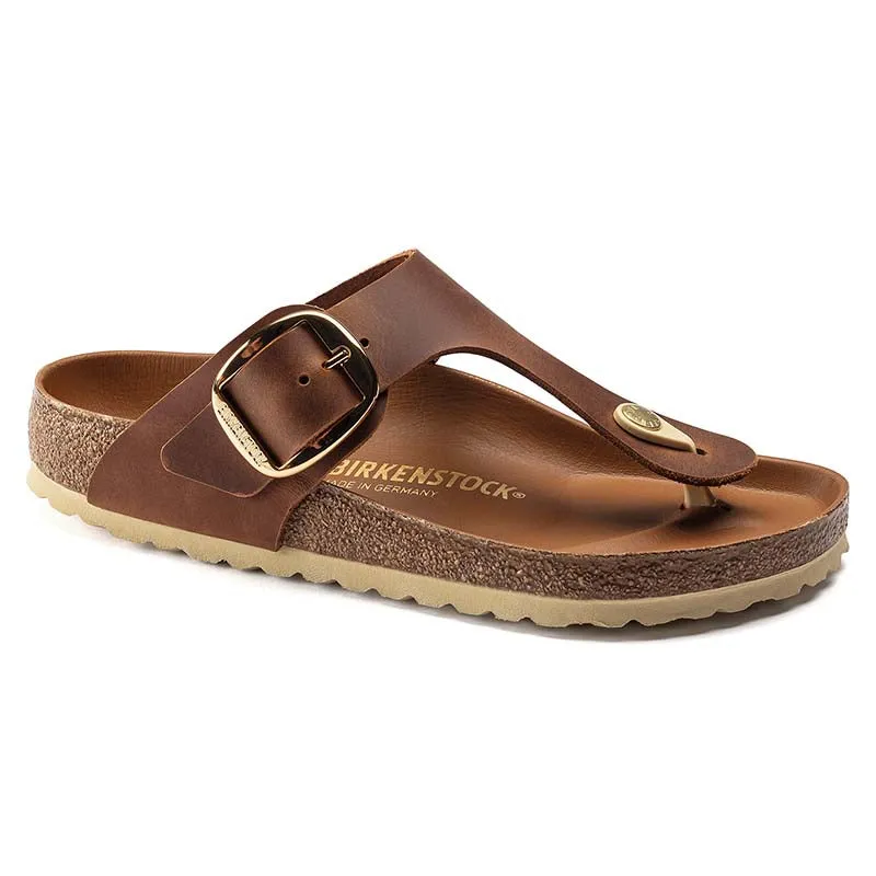 Women's Gizeh Oiled Leather Big Buckle Sandals in Cognac