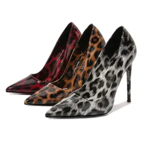 Women's Leopard Print Pointed Toe Shallow Stiletto Heel Pumps