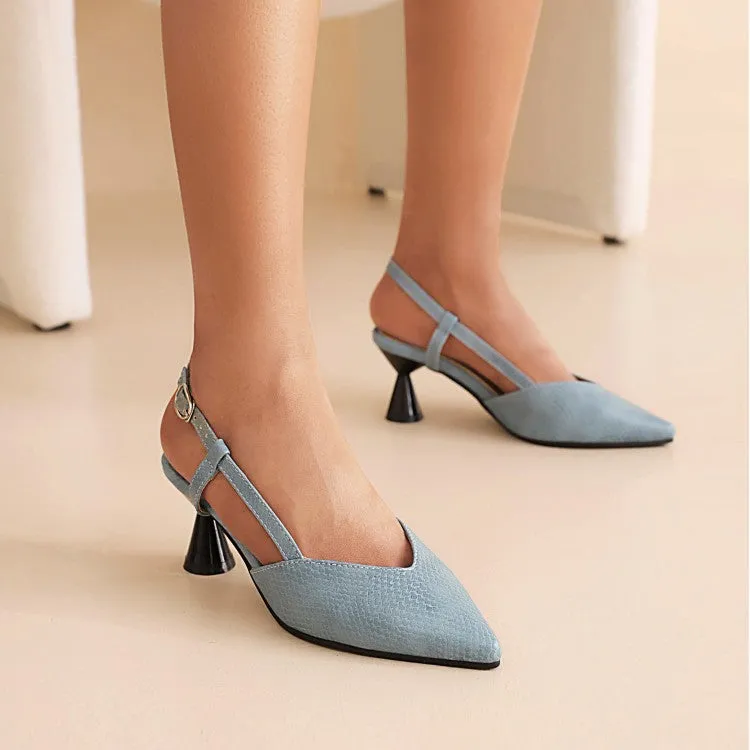 Women's Pointed Toe Cutout Slingbacks Spool Heel Sandals